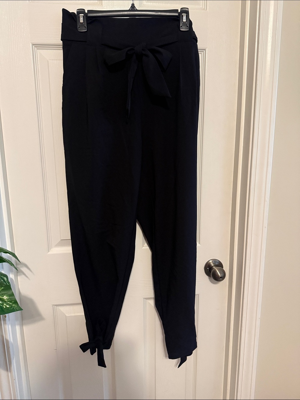 Grace Karin Black Tie-Waist & ankle Jogger Pants